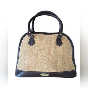 Valmoro Cork  & Leather Dome Bag ItalianMade Structured Satchel Classic Purse